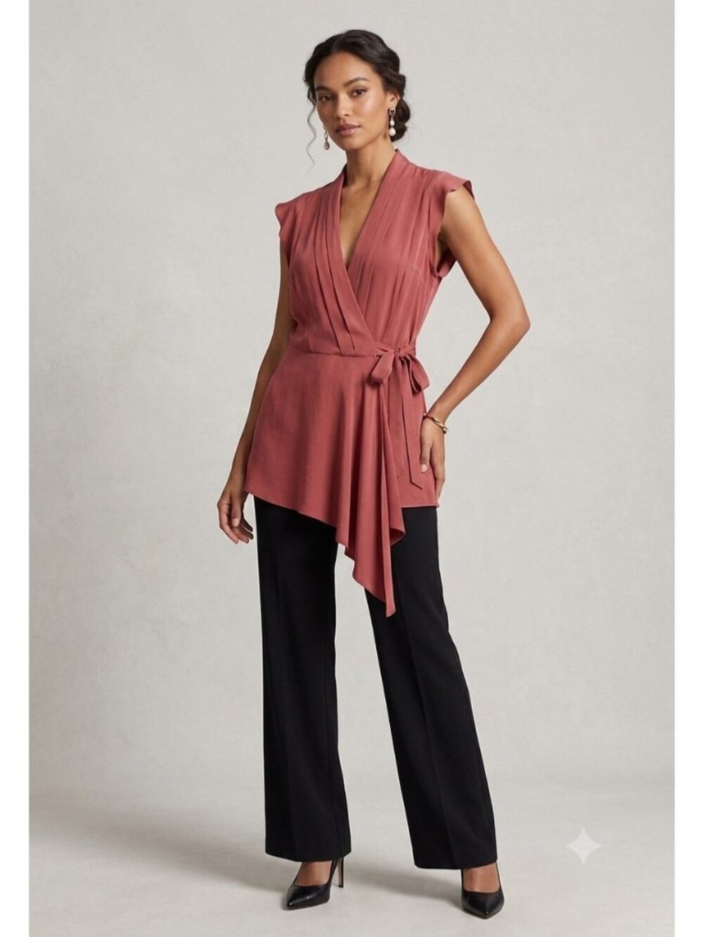 Anthropologie Fei Silk Wrap Top Terracotta Size 2 Minimalist Coastal Summer Boho